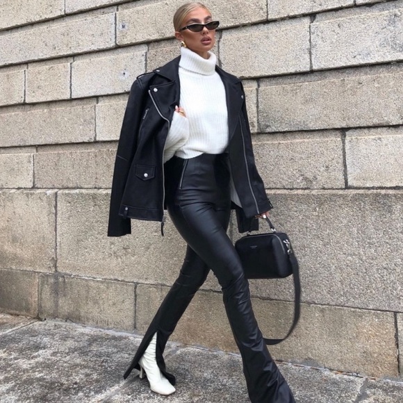 ZARA EXTRA LONG FAUX LEATHER LEGGINGS - Picture 2 of 7